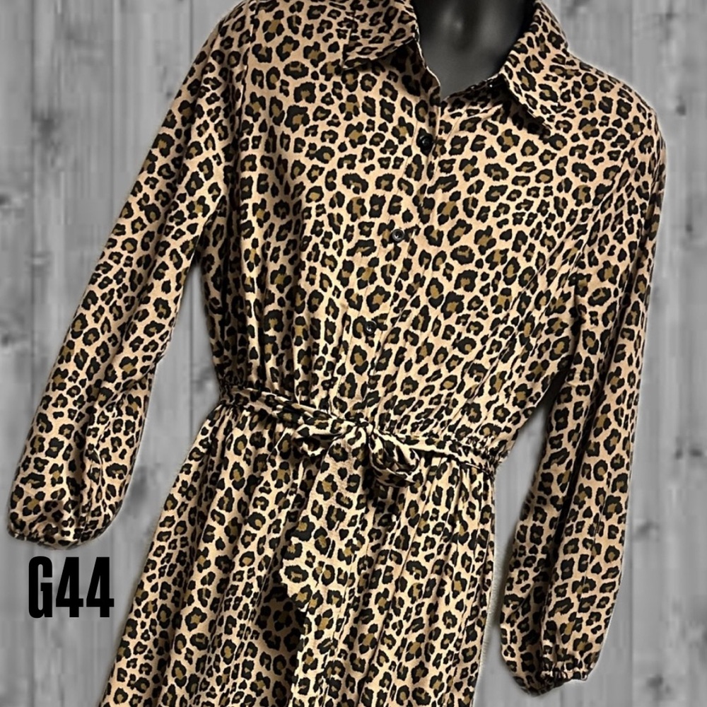 Shein Curve 2X Cheetah Print A-Line Dress – Button-Up, Ruffle Hem.   G44